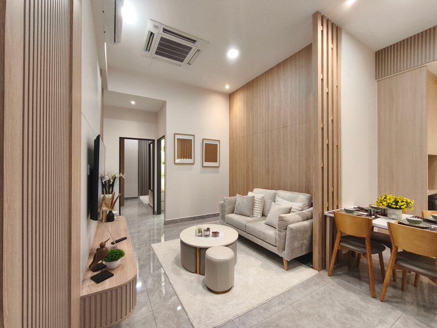 Type A two-bedroom showroom interior with living and dining area