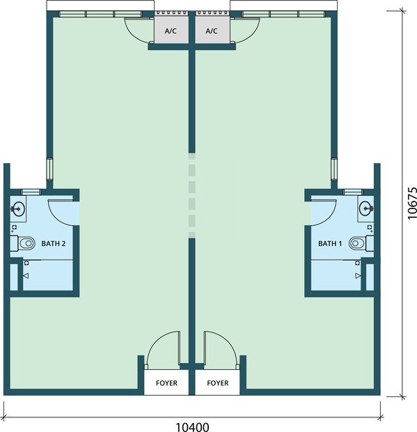Signature Duo bare unit floor plan, 1,064 square feet with two bathrooms